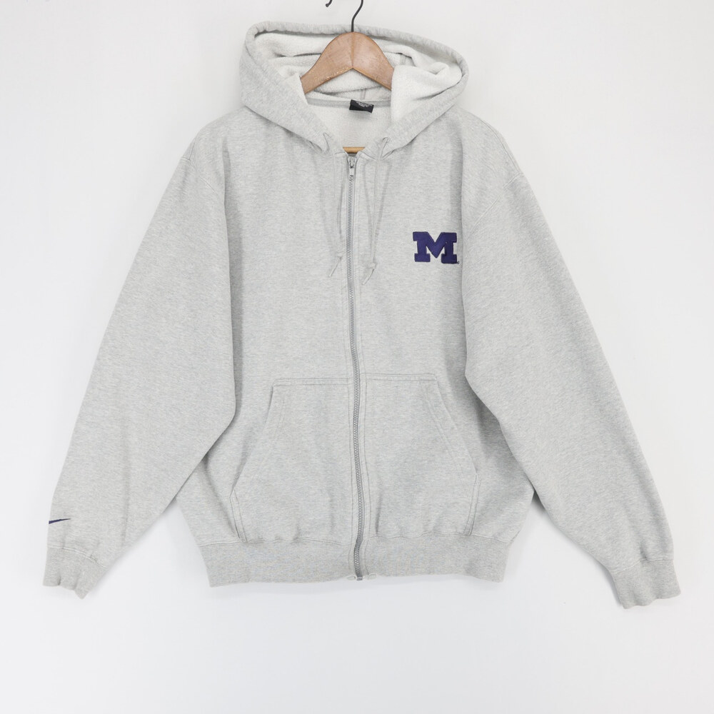 Michigan Wolverines Hoodie Mens M Gray Heather Full Zip Sweatshirt Nike